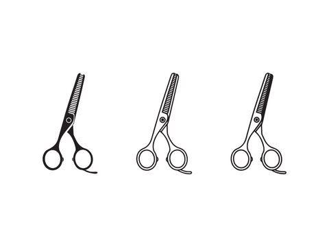 Three black vector graphic illustration of a pair of scissors