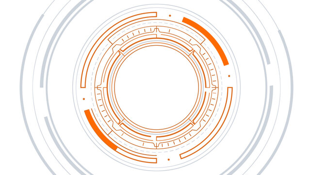 Orange circular hud interface with technical rings and glowing elements for data display