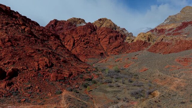 Aerial Red Rock Canyon Las Vegas Rugged Desert Landscape Flyover