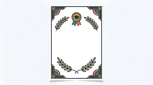 Decorative diploma or certificate template with elegant graduation themed border frame