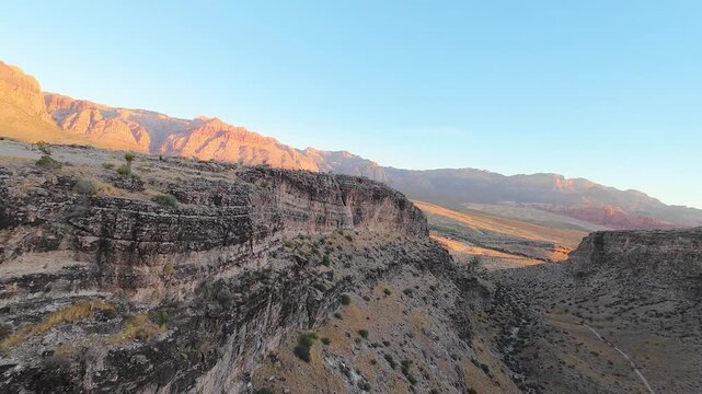 Aerial Red Rock Canyon Cowboy Canyon Nevada Desert Landscape Fly Through