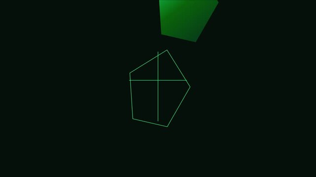 Green geometric pentagon shape animation with wireframe overlay for motion 4k