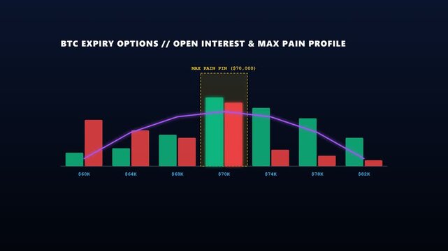 Bitcoin crypto options trading data analysis on open interest and max pain profile