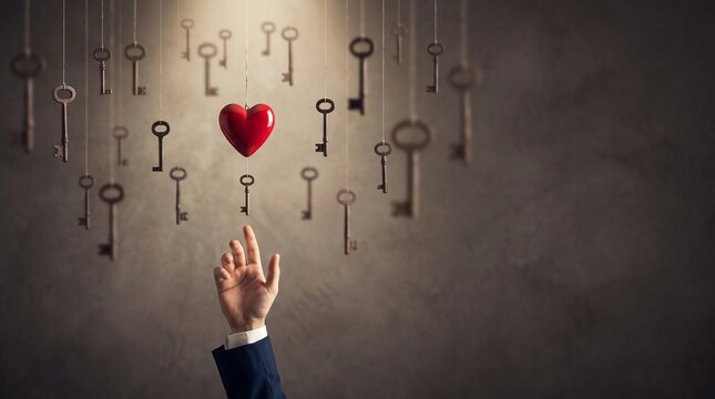 Hand Reaching for Heart Key