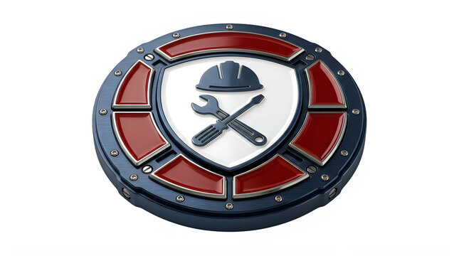 Labor Day Retro 3D construction gear icon badge with hard hat, wrench and screwdriver. Industrial mechanic repair symbol. Vintage metal emblem design for DIY service. png