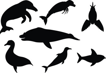 Naklejka premium Bird Silhouette Collection Set of Flying Wildlife Birds Vector Illustration Icons for Nature, Flight, and Animal Design