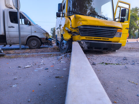 Traffic Accident Scene with Damaged Trucks in Kyrgyzstan