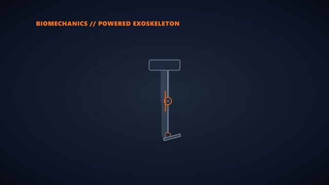 Futuristic animated diagram of a robotic powered exoskeleton for advanced biomechanics and mobility support