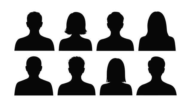 Silhouette avatars representing diverse individuals with various hairstyles and genders ideal for user profiles or social media icons
