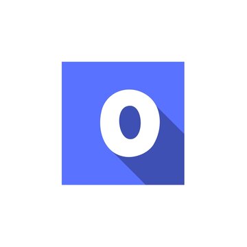 Number 0 Flat Icon Vector Illustration with Long Shadow on Blue Square
