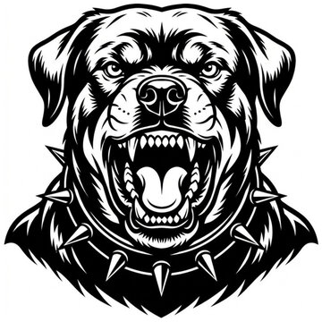 Intense Rottweiler Guard Dog Vector Illustration Featuring Aggressive Expression and Spiked Collar for Security and Protective Mascot Designs