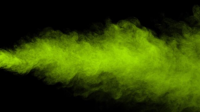 Green smoke stream against dark background for abstract backdrop effect
