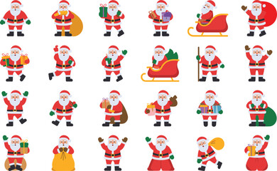 Obraz premium Santa Claus character collection featuring various poses with sacks and gifts for holidays