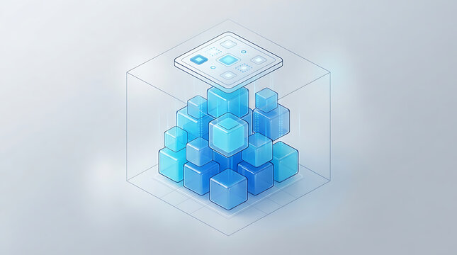 Abstract Data Blocks and Cloud Computing Illustration Showing Blue