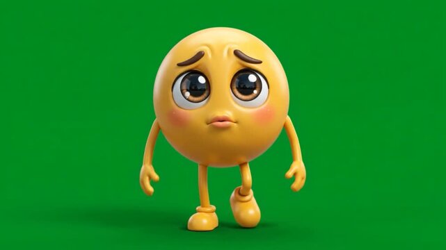 3D Sad Animated Emoji Walking on Green Screen