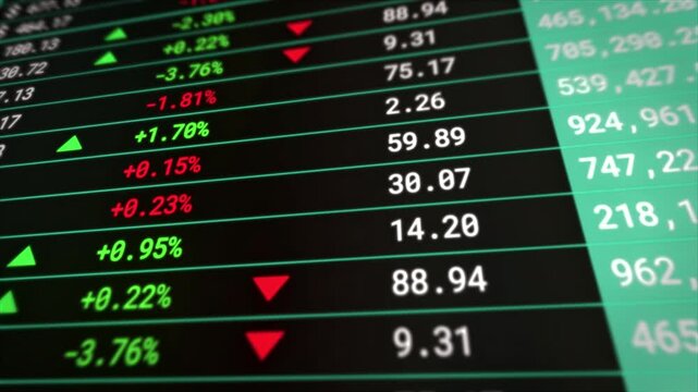 Stock Market Ticker with Digital Numbers and Changing Prices, Financial Trading Animation. economy digital business concept