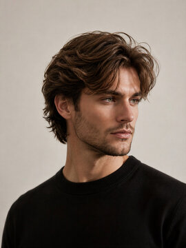Man with stylish hairstyle wearing a black sweater