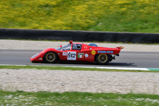 Scarperia, Italy April 5th 2024: Ferrari 512 M 1971 drive by David HART in action during Mugello Classic 2024 at Mugello Circuit in Italy.