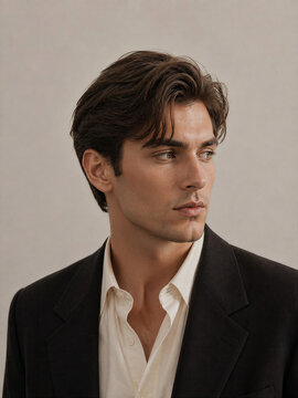 Man in a black blazer and white shirt looking to the side