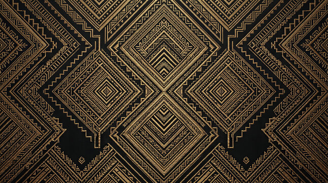 Intricate gold geometric patterns on black background creating a luxurious textured effect for wallpapers.