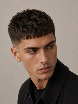 Young man with short hair wearing a black jacket