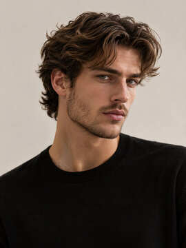Man with tousled hair wearing a black shirt