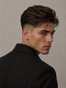 Man in black blazer looking over shoulder