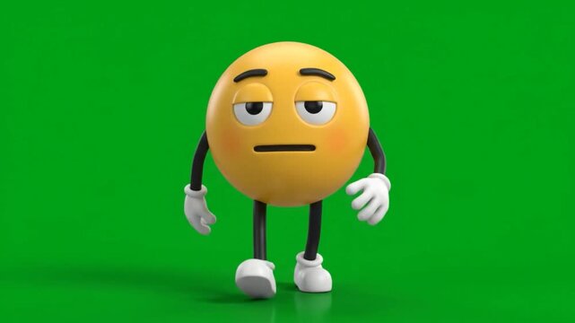 Tired Walking 3D Emoji Character on Green Screen