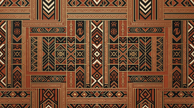 traditional african adinkra pattern in terracotta and black with gold accents, ideal for decor and cultural projects.