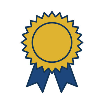Award ribbon seal with jagged circular edge and dangling ribbons for business achievement