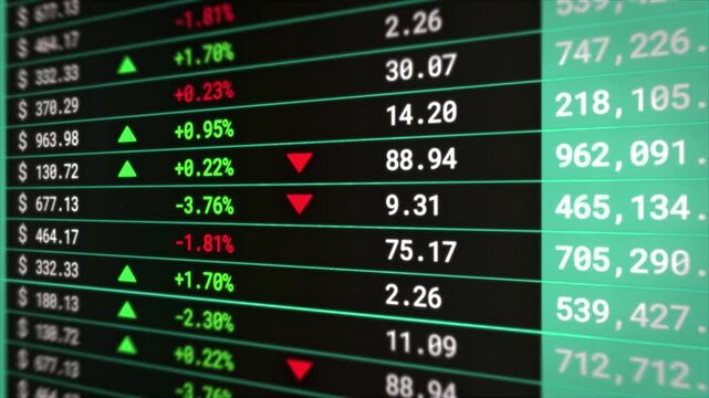 Stock Market Ticker with Digital Numbers and Changing Prices, Financial Trading Animation. economy digital business concept