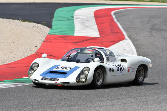Scarperia, 5 April 2024: Porsche 910 year 1967 in action during Mugello Classic 2024 at Mugello Circuit in Italy.