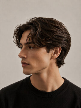Profile portrait of a young man with stylish hair
