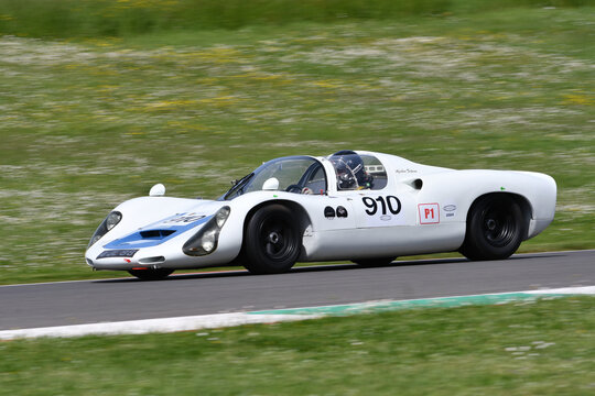 Scarperia, 5 April 2024: Porsche 910 year 1967 in action during Mugello Classic 2024 at Mugello Circuit in Italy.
