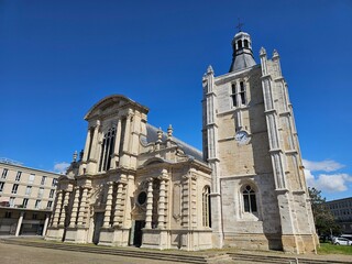 Fototapeta premium Le Havre Cathedral Notre Dame Facade and Clock Tower in Normandy France