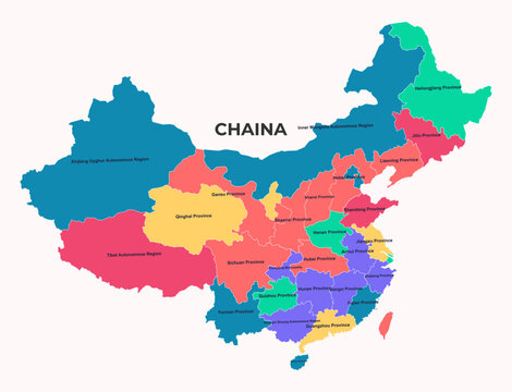 Political map of china with provinces and autonomous regions colored and labeled