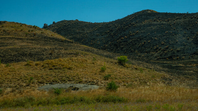 Fire-Scorched Hills and Dry Grassland Near Vlora, Albania