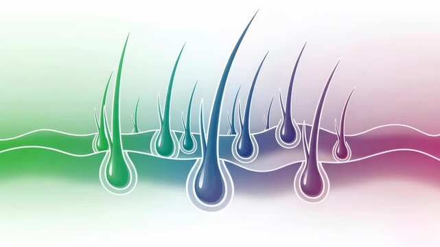 Hair follicle growth visualization with animated roots in different stages. Follicle strength and treatment for hair condition concept.