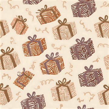 Seamless pattern with cute gift packages in warm colors on light background