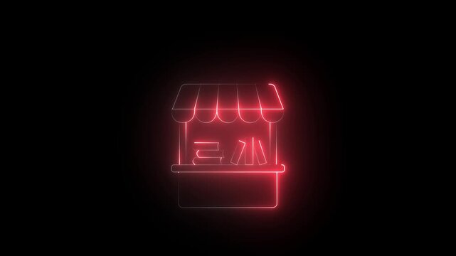  Pink neon Bookshelf and Book icon isolated on dark background. Literature Stand symbol. 4k video,,,,