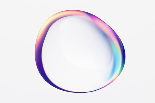 Abstract iridescent bubble on light background, 3d render	