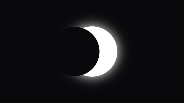 Solar eclipse animation: minimalist moon passing sun phase transition for astronomy and space science projects 4k