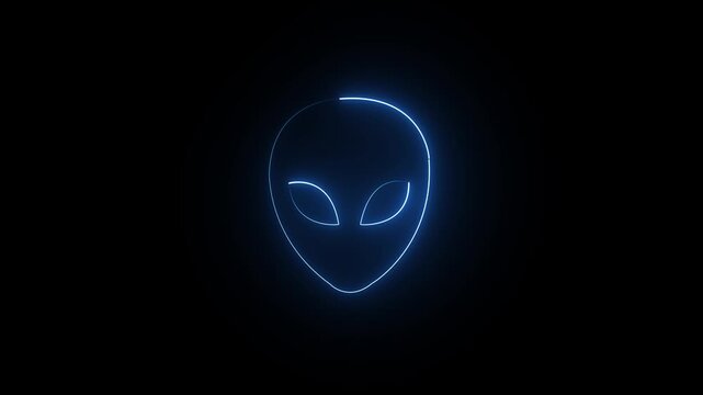 Glowing blue neon Alien head icon on black background. Martian head icon animation. Extraterrestrial alien face or head icon symbol . animation video ,,,,