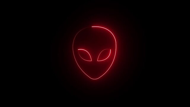 Glowing red neon Alien head icon on black background. Martian head icon animation. Extraterrestrial alien face or head icon symbol . animation video ,,,,