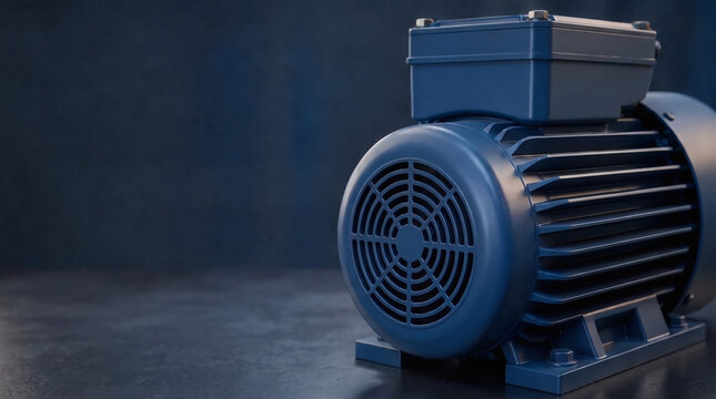 Industrial electric motor with cooling fan and copy space