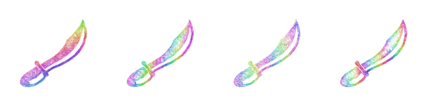 Rainbow color sketch scimitar icon design set