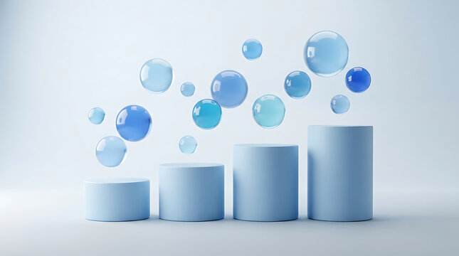 Product Display Pedestals With Blue Glass Spheres Showing Minimalist