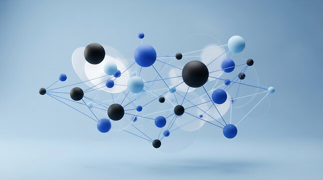 Abstract Network Visualization Showing Connected Spheres and Data