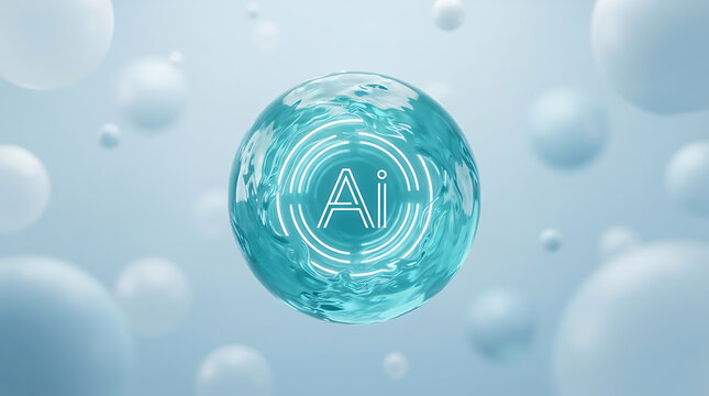 Blue Artificial Intelligence Sphere With Abstract Liquid Background