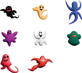 Fototapeta premium Collection Of Colorful Playful Three Dimensional Ghost Characters